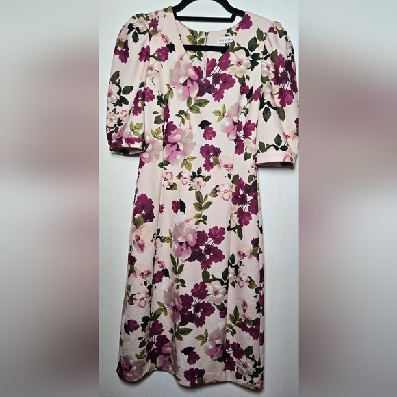 Calvin Klein Womens Dress Pink Floral V Neck A Line Sheath Size 6 - Picture 6 of 16